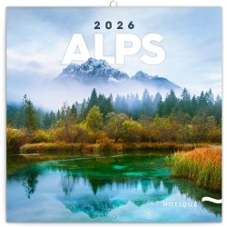 NOTIQUE Calendrier mural 2026 Alpes, brochures avec calendrier mensuel, 30 x 30 cm, 30 x 60 cm, ouvert