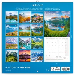 NOTIQUE Calendrier mural 2026 Alpes, brochures avec calendrier mensuel, 30 x 30 cm, 30 x 60 cm, ouvert