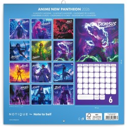 NOTIQUE Calendrier mural 2026 avec brochures de dessin animé New Pantheon avec calendrier mensuel, 30 x 30 cm, 30 x 60 cm, ouver