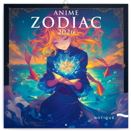 NOTIQUE Calendrier mural 2026 avec brochures d'anime zodiaque, calendrier mensuel, 30 x 30 cm, 30 x 60 cm, ouvert