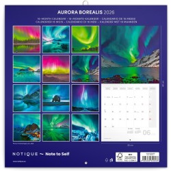 NOTIQUE Calendrier mural 2026 avec aurores boréales - Calendrier mensuel - 30 x 30 cm (30 x 60 cm) ouvert