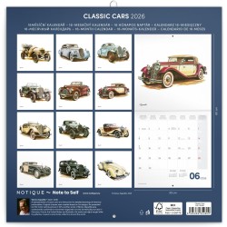 NOTIQUE Calendrier mural 2026 Classic Cars - Sans plastique - Avec calendrier mensuel - 30 x 30 cm (30 x 60 cm) ouvert