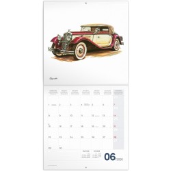 NOTIQUE Calendrier mural 2026 Classic Cars - Sans plastique - Avec calendrier mensuel - 30 x 30 cm (30 x 60 cm) ouvert