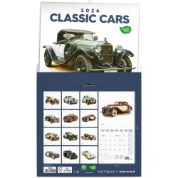 NOTIQUE Calendrier mural 2026 Classic Cars - Sans plastique - Avec calendrier mensuel - 30 x 30 cm (30 x 60 cm) ouvert