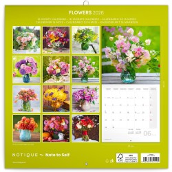 NOTIQUE Calendrier mural 2026 - Motif floral - Avec calendrier mensuel - 30 x 30 cm (30 x 60 cm) ouvert