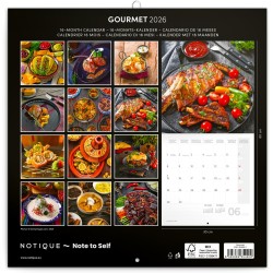 NOTIQUE Calendrier mural 2026 Gourmet - Avec brochures mensuelles - 30 x 30 cm (30 x 60 cm) ouvert