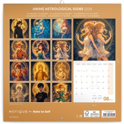 NOTIQUE Calendrier mural 2026 - Signes astrologiques de l'anime - Sans plastique - Avec calendrier mensuel - 30 x 30 cm (30 x 60
