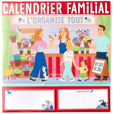 DRAEGER PARIS 1886 - Organiseur familial mural 28x28 cm - 2026-18 fiches mensuelles - Papier FSC - Planification famille