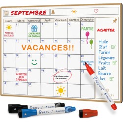 Previs Calendrier Magnetique Frigo A4 (21X29CM) avec 3 Marqueurs Premium- Planning Magnetique - Magnet Organisateur Familial Pol