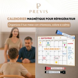 Previs Calendrier Magnetique Frigo A4 (21X29CM) avec 3 Marqueurs Premium- Planning Magnetique - Magnet Organisateur Familial Pol