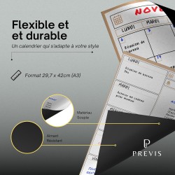 Previs Pack Calendrier Magnétique Mensuel A3 + Agenda Magnétique Hebdomadaire A3 pour Réfrigérateur - Organisateur - Agenda, Men
