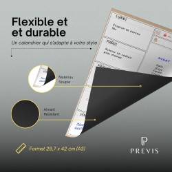 Previs Planning Frigo Magnetique Hebdomadaire A3 (30X40CM) avec 3 Marqueurs Premium - Idéal pour les listes de courses et l'orga