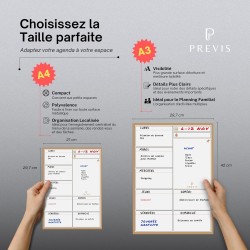 Previs Planning Frigo Magnetique Hebdomadaire A3 (30X40CM) avec 3 Marqueurs Premium - Idéal pour les listes de courses et l'orga