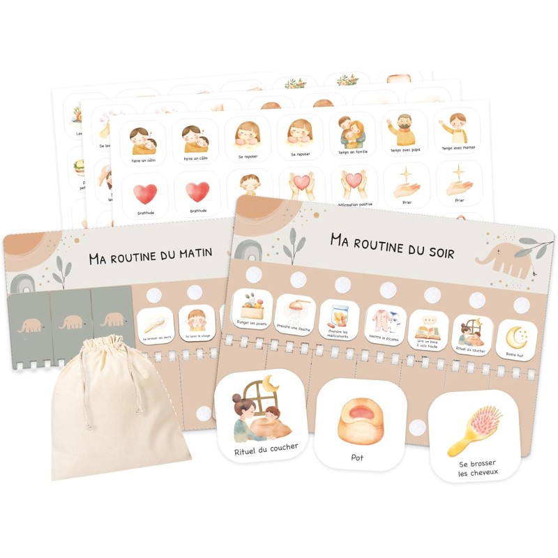 Tableau de Routine Enfant - Routine du Matin et du Soir – Planning Quotidien Enfants – 105 Cartes Illustrées, Planificateur Visu