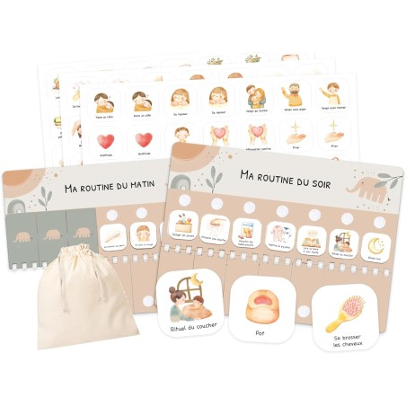 Tableau de Routine Enfant - Routine du Matin et du Soir – Planning Quotidien Enfants – 105 Cartes Illustrées, Planificateur Visu