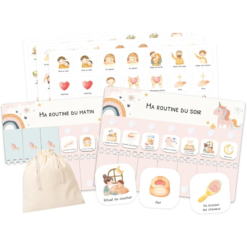 Tableau de Routine Enfant - Routine du Matin et du Soir – Planning Quotidien Enfants – 105 Cartes Illustrées, Planificateur Visu