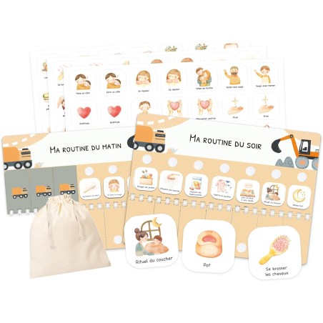 Tableau de Routine Enfant - Routine du Matin et du Soir – Planning Quotidien Enfants – 105 Cartes Illustrées, Planificateur Visu