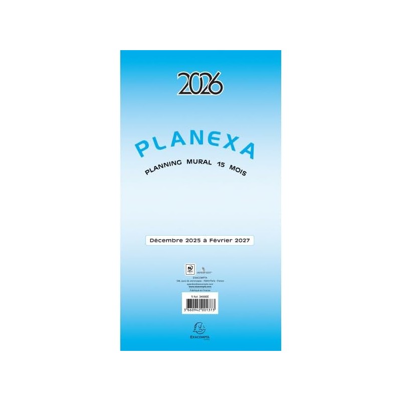 Exacompta - 34500E - Planexa 5 volets - Dimension 18 x 33 cm - Décembre 2025 à février 2027