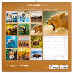 NOTIQUE Calendrier mural 2026 avec brochures d'animaux sauvages avec calendrier mensuel, 30 x 30 cm, 30 x 60 cm, ouvert