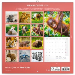 NOTIQUE Calendrier mural 2026 avec brochures pour bébés animaux, calendrier mensuel, 30 x 30 cm, 30 x 60 cm, ouvert