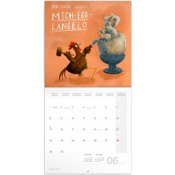 NOTIQUE Calendrier mural 2026 Chicken Artists - avec calendrier mensuel - 30 x 30 cm (30 x 60 cm ouvert)