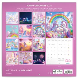 NOTIQUE Calendrier mural 2026 avec brochures de licornes heureuses avec calendrier mensuel, 30 x 30 cm, 30 x 60 cm ouvert