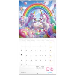 NOTIQUE Calendrier mural 2026 avec brochures de licornes heureuses avec calendrier mensuel, 30 x 30 cm, 30 x 60 cm ouvert