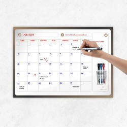 PREVIS Calendrier Mensuel Mural Effacable A2 60X40CM avec 3 feutres - Tableau organisateur mural Planning Mensuel - Planificateu