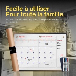 PREVIS Calendrier Mensuel Mural Effacable A2 60X40CM avec 3 feutres - Tableau organisateur mural Planning Mensuel - Planificateu