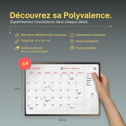 PREVIS Calendrier Mensuel Mural Effacable A4 30X21CM avec 3 feutres - Tableau organisateur mural Planning Mensuel - Planificateu