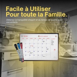 PREVIS Calendrier Mensuel Mural Effacable A4 30X21CM avec 3 feutres - Tableau organisateur mural Planning Mensuel - Planificateu
