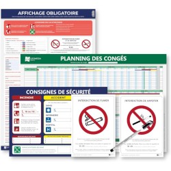 Pack affichages obligatoires entreprise – Kit conforme au Code du travail avec panneaux légaux, feutre effaçable et pastilles ad