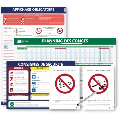 Pack affichages obligatoires entreprise – Kit conforme au Code du travail avec panneaux légaux, feutre effaçable et pastilles ad
