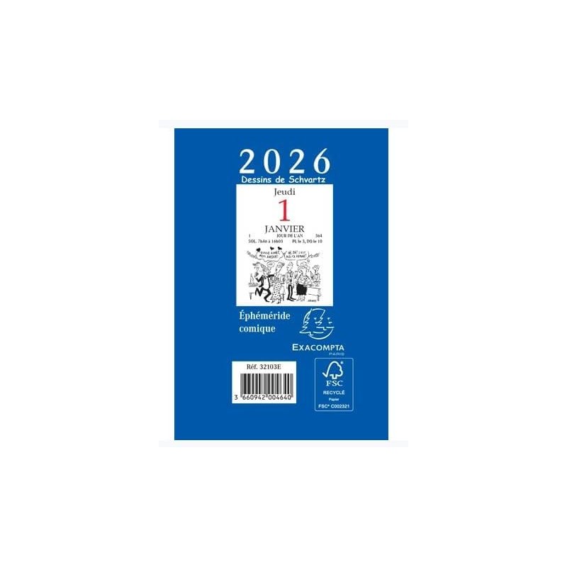 Exacompta 32103E - 1 Bloc Ephéméride Comique - Format 6,5 x 9,7 cm - Janvier 2026 à Décembre 2026