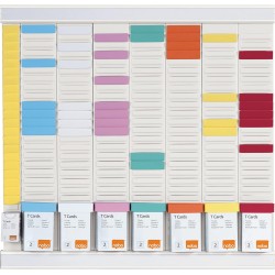 Nobo - Kit Planning Hebdomadaire à Fiches T, Mural, 7 Colonnes & 24 Fentes pour Fiches T Indice 2, Fiches T Colorées / Colonne I