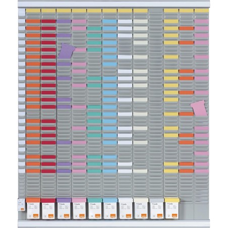 Nobo Planning Annuel à Fiches T Grand Format, 12 Colonnes + 1 Index, 54 Fentes Indice 2, Rails Aluminium, Fiches et Étiquettes a