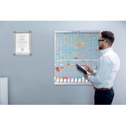 Nobo Planning Annuel à Fiches T Grand Format, 12 Colonnes + 1 Index, 54 Fentes Indice 2, Rails Aluminium, Fiches et Étiquettes a