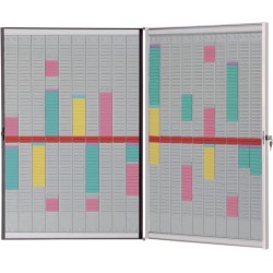 Nobo - Kit Planning à Fiches T Verrouillable, Cadre Effaçable Magnétique, 20 Colonnes & 54 Fentes, Indice 2, Fiches T & Clés Inc