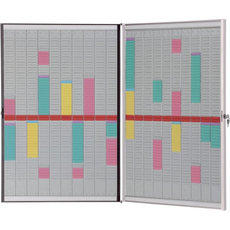 Nobo - Kit Planning à Fiches T Verrouillable, Cadre Effaçable Magnétique, 20 Colonnes & 54 Fentes, Indice 2, Fiches T & Clés Inc