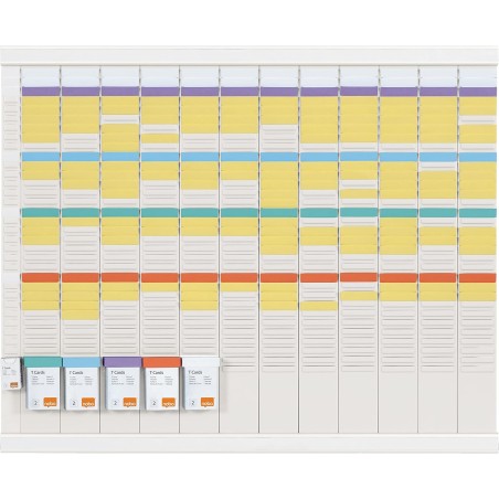 Nobo - Kit Planning Annuel à Fiches T, Mural, 12 Colonnes & 32 Fentes pour Fiches T Indice 2, Fiches T / Colonne Index Incluses,
