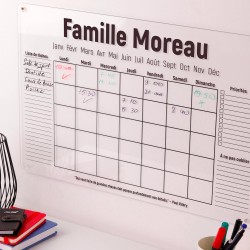 LAUBLUST Calendrier mural personnalisé en verre acrylique - Format A2, A3, A4 | Planificateur familial avec nom de famille & tex