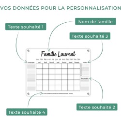 LAUBLUST Calendrier mural personnalisé en verre acrylique - Format A2, A3, A4 | Planificateur familial avec nom de famille & tex
