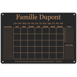 LAUBLUST Calendrier Mural en Acrylique Personnalisé - A2, A3, A4 - Noir | Planificateur Familial avec Nom et Texte - Hebdomadair