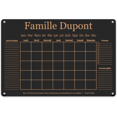 LAUBLUST Calendrier Mural en Acrylique Personnalisé - A2, A3, A4 - Noir | Planificateur Familial avec Nom et Texte - Hebdomadair