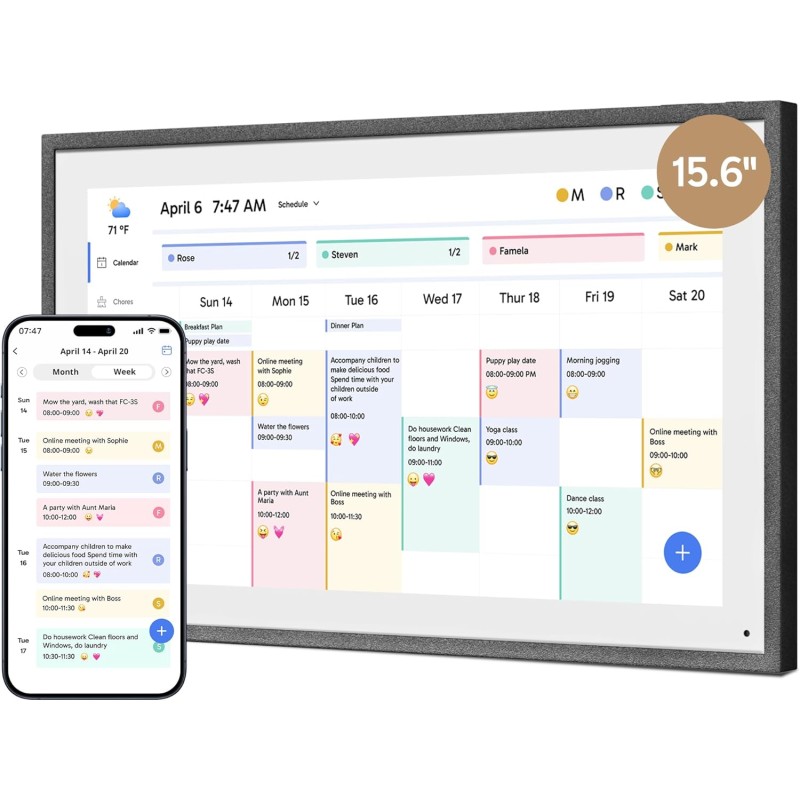 Dragon Touch Calendrier numérique 2025 de 39,6 cm, planificateur mural familial, écran tactile interactif Full HD 1080p, tableau
