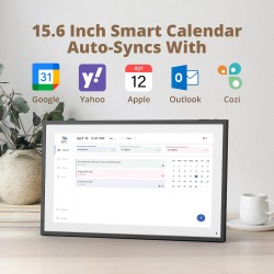 Dragon Touch Calendrier numérique 2025 de 39,6 cm, planificateur mural familial, écran tactile interactif Full HD 1080p, tableau