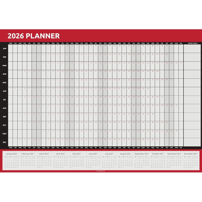 Calendrier mural 2026 - Format A1 (84 cm x 59 cm) - Affichage annuel complet - Pour la maison, le bureau, le travail - Année com