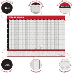 Calendrier mural 2026 - Format A1 (84 cm x 59 cm) - Affichage annuel complet - Pour la maison, le bureau, le travail - Année com