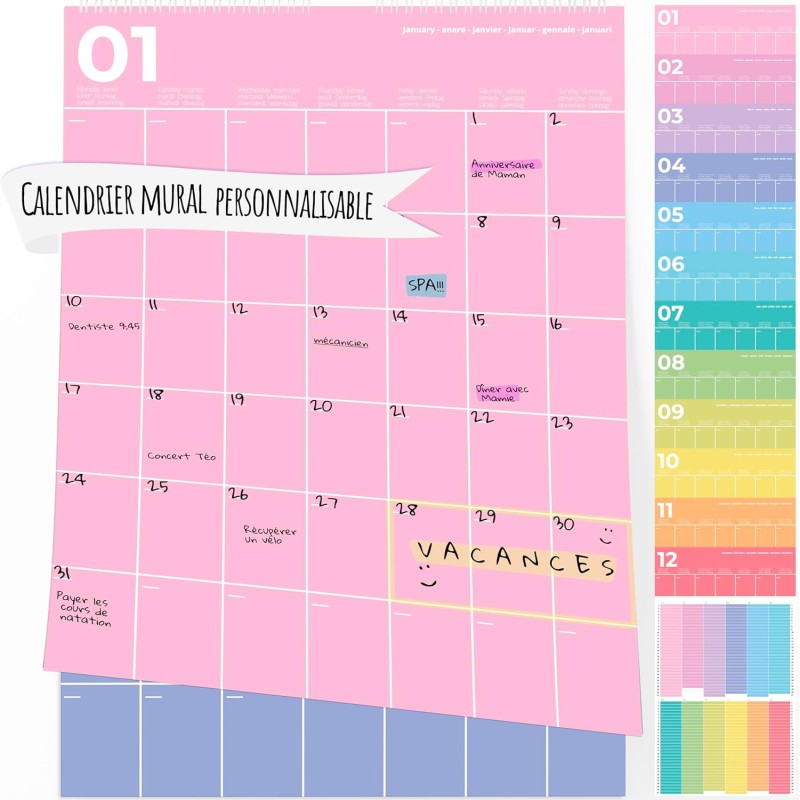Calendrier 2025 Mural Planificateur Mensuel et Annuel - 12 mois JAN-DEC - Grands Espaces pour Écrire, 30x42 cm. Conçu pour Vous 