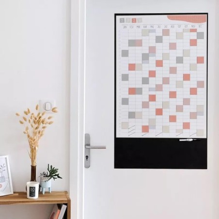 FERFLEX Planificateur annuel en terre cuite - Tableau magnétique - Tableau mémo - Élégant - 100 x 60 cm - Annuel